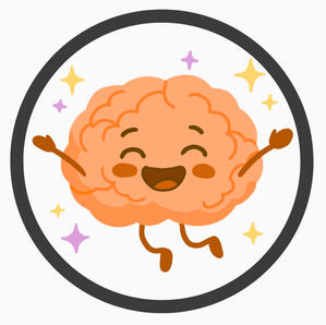 Autistic Joy Brain Icon by Layla Messner Illustrated icon of a happy brain celebrating, surrounded by stars, indicating the joy of belonging as a late-diagnosed, high-masking autistic adult.