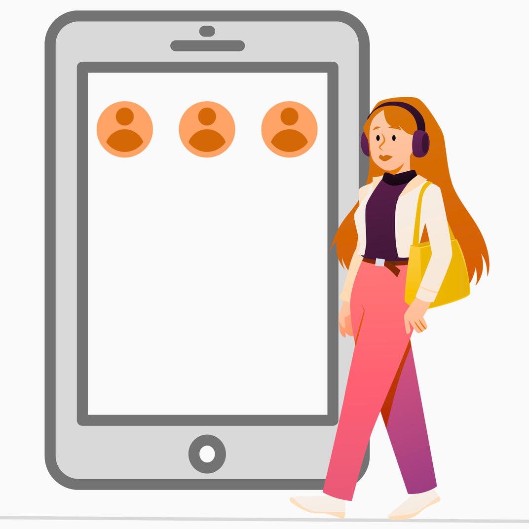 Community for high-masking autistic adults illustration by Layla Messner Illustration of an autistic woman in headphones next to a mockup of a phone screen with profile images, indicating a community for high-masking, late-diagnosed autistic adults.